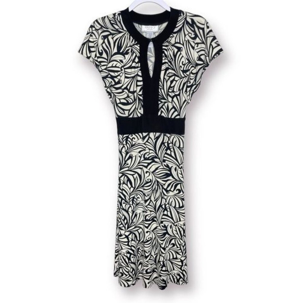 Retro Eliza J Size 6 Black White Abstract Keyhole Neck Stretch Lightweight Dress